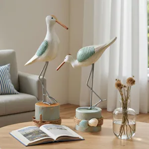 Wooden seagull figurines coastal table decor ocean style bird ornament for home room decor