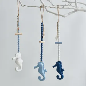 Wooden seahorse hanging ornament Mediterranean nautical style home wall decor set of three pieces