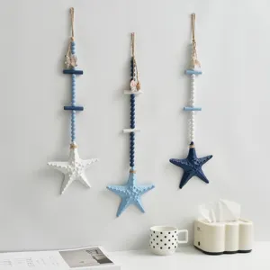 Mediterranean Style Wooden Blue White Starfish Wall Hanging Decor Home Accent Creative Ornament