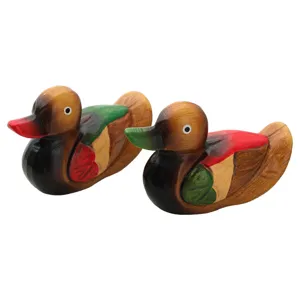 Wooden mandarin duck couple figurine retro home decor tabletop ornaments interior bedroom craft