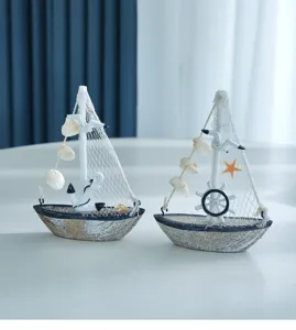 Mini modello di barca a vela mediterranea decorazione casa nave di legno ornamento