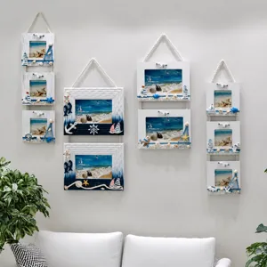 Mediterranean Style Creative Vintage Triple Wall Photo Frame Hanging Wood Photo Frame Nautical Home Decor