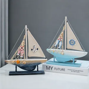 Mediterrane Houten Zeilboot Model Nautische Tafeldecoratie Vintage Decoratieve Schip Ambacht Voor Thuis Woonkamer