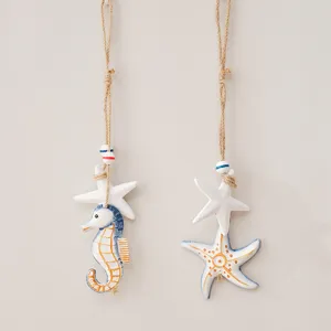 Mediterranean marine style hanging decoration featuring cute wooden starfish and seahorse strings.