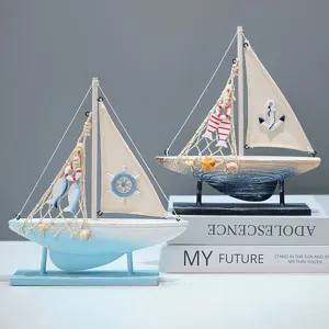 Mediterrane houten zeilboot model buredecoratie ornament ambachtelijk handwerk