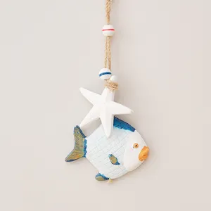 Mediterranean wooden fish starfish hanging ornament home wall curtain decor marine style pendant