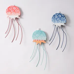 Mediterraanse Stijl Octopus Kwal Wanddecoratie Ijzer Hout Hangen Ornament Voor Kinderkamer Slaapkamer Woonkamer Huisdecoratie
