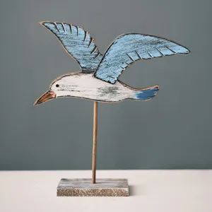 Nautical wooden seagull figurine coastal decor for living room shelf and home table display