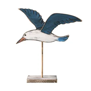 Coastal wooden seagull figurine table centerpiece vintage nautical home decor ornament display