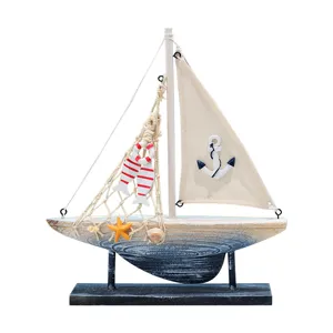 Mediterrane houten zeilboot model bureaudecoratie nautische ambachten maritieme decoratie