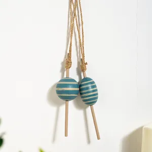 Mediterranean style wooden buoy wall hanging decor, blue striped marine float pendant for home.