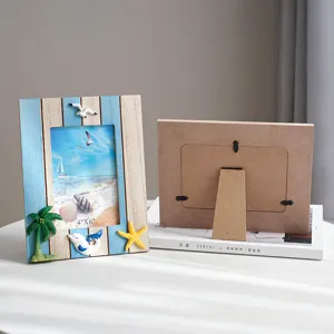 Mediterranean style wooden photo frame 4x6 inches with marine theme decor for home desk display.
