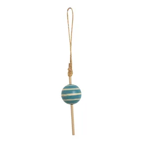 Mediterranean style solid wood fish float hanging ornament with blue stripes for wall decor
