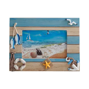 Mediterranean style wooden picture frame 6x4 inch table top nautical photo display decor