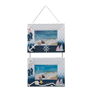 Mediterranean Style Wooden Double Hanging Photo Frame Wall Decor 4x6 Inch Display