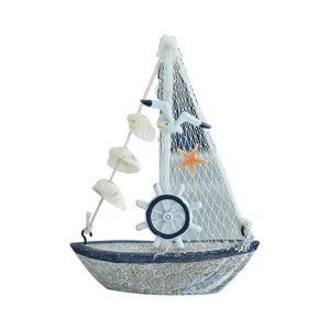 Modello di barca a vela in legno miniatura stile mediterraneo decorazione da tavolo