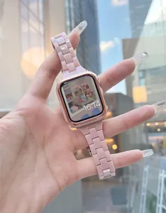 Roze hars schakel horlogeband en kast set voor smartwatch, mooi detailoverzicht.