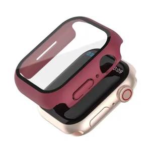 Θήκη προστασίας από σκληρυμένο γυαλί PC για Apple Watch 7, κόκκινο κρασί οθόνης
