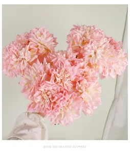 Bouquet de fleurs de dahlias artificiels roses en soie pour mariage maison hôtel déco.