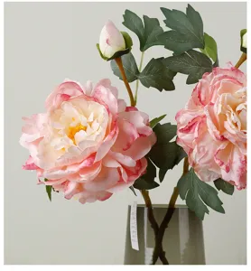Exquise branche de pivoine en soie style peinture à l'huile rétro pour décoration de table.