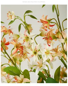 Kunstmatige mini lelie bloemen zijde verloop tak voor eettafel thuis decoratie detail