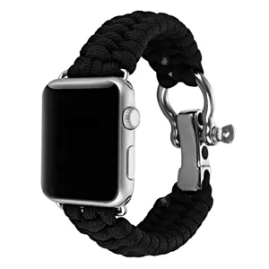 Maύρο λουράκι ρολογιού paracord συμβατό με Apple Watch, αθλητικό στυλ με μεταλλική πόρπη.