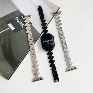 Modisches Edelstahl-Uhrenarmband im Wellendesign, kompatibel mit Apple Watch, elegantes Metallarmband.