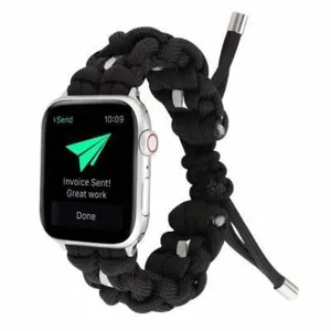 Mayro louri rologioy paracord gia Apple Watch ansthektiko yfasmatino louri karpoy