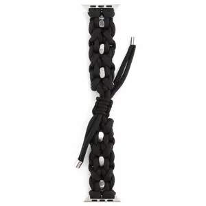 Μαύρο λουράκι paracord αντικατάστασης για Apple Watch, ανθεκτικό υφασμένο αθλητικό λουράκι εξωτερικού χώρου.