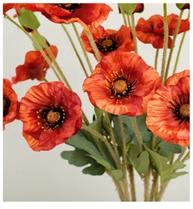 Artificial Silk Poppy Flowers Long Stem Red Fake Flowers for Home Living Room Decor