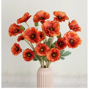 Artificial poppy flowers bouquet silk fake flowers long stem for home living room decor