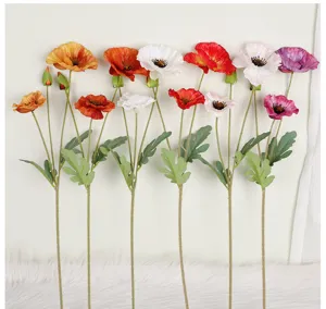 Artificial Poppy Flowers Silk Long Stem Fake Corn Poppy Floral Decor for Home Living Room