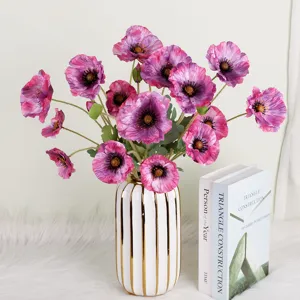 Artificial Poppy Flower Silk Cloth Long Branch Simulation Fake Flower For Home Living Room Wedding Party Decoration