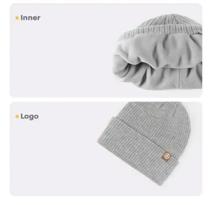 Bonnet tricoté gris pour bébé doublé en polaire bonnet chaud d'hiver pour tout-petits
