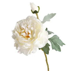 Fausse pivoine blanche fleur en soie branche unique pour déco de table à manger.
