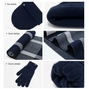 Hommes Hiver Bonnet Tricot Echarpe Gants Ensemble Epais Chaud Carreaux Thermique