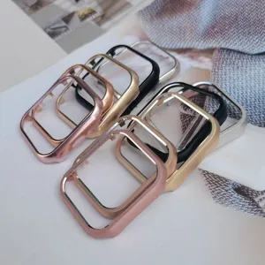 Durable metal bumper case for Apple Watch, sleek protective frame shell in multiple colors.