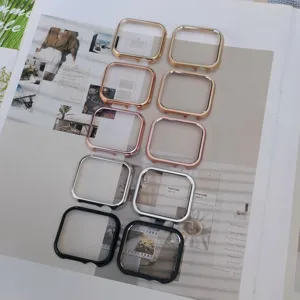 Metal bumper protective case for smart watch, durable metal frame, multi-color detail view.