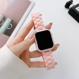 Pink ceramic resin link strap and case set compatible with smart watch accessories
