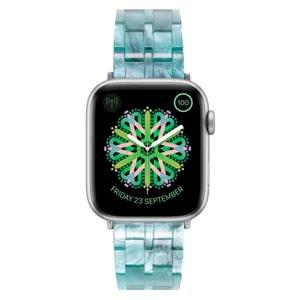 Resin watch band compatible with Apple Watch, stylish marble green link strap for women.