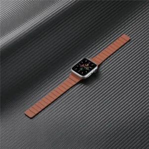 Brown magnetic leather loop watch band replacement, sleek design for smart watch daily wearing.