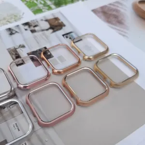 Metal bumper protective case for Apple Watch, durable aluminum frame accessory in multi colors.