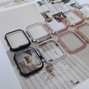 Aluminum metal bumper case compatible with Apple Watch, sleek protection cover, multi-color.
