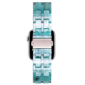 Resin link bracelet strap compatible with Apple Watch, stylish turquoise women replacement band.