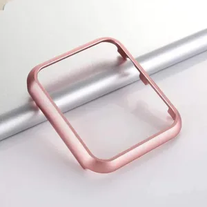 Boîtier de protection en métal aluminium compatible avec Apple Watch, finition or rose.