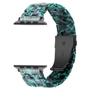 Resin Apple Watch band green marble pattern replacement strap stylish design stainless steel