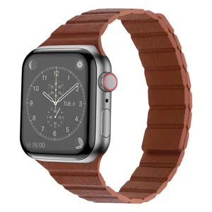Brown magnetic leather loop band replacement for Apple Watch ultra se series, stylish accessory.