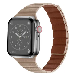 Magnetic leather loop strap for smart watch, brown replacement band, premium comfort fit.