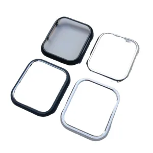 Protective metal bumper cases for smart watch, 4-piece set in black and silver finishes.