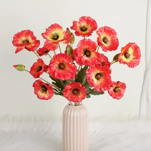 Artificial poppy silk flowers long stem bouquet for living room home decor aesthetic faux floral